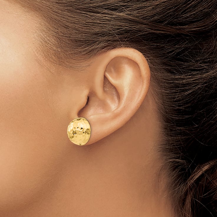 14k Yellow Gold 15mm Hammered Half Ball Stud Earrings