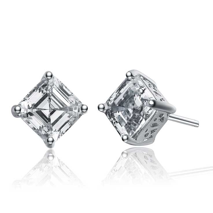 Square CZ Stud Earrings In Sterling Silver