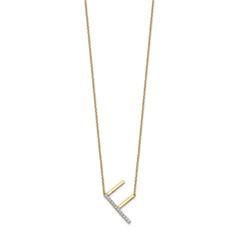 14k Yellow Gold and Rhodium Over 14k Yellow Gold Sideways Diamond
Initial F Pendant 18 Inch Necklace