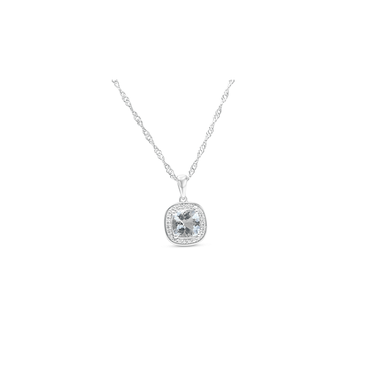 Square Cushion Aquamarine and Cubic Zirconia Rhodium Over Sterling
Silver Pendant and chain, 1.78ctw