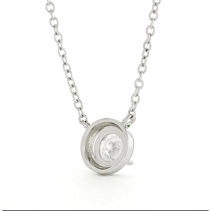 Moissanite Solitaire Rhodium Over Sterling Silver Necklace With Green Enamel