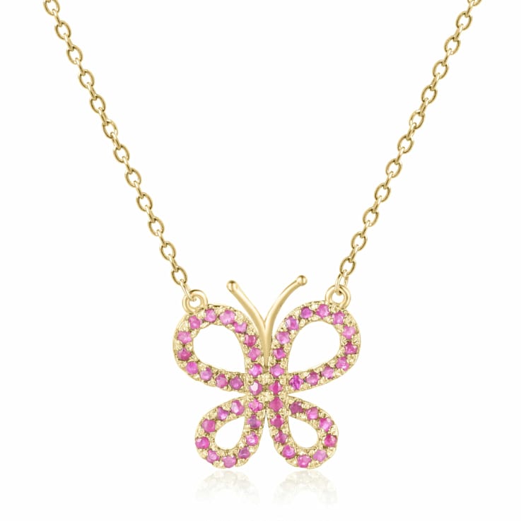 Ruby Butterfly 14K Yellow Gold Over Sterling Silver Necklace