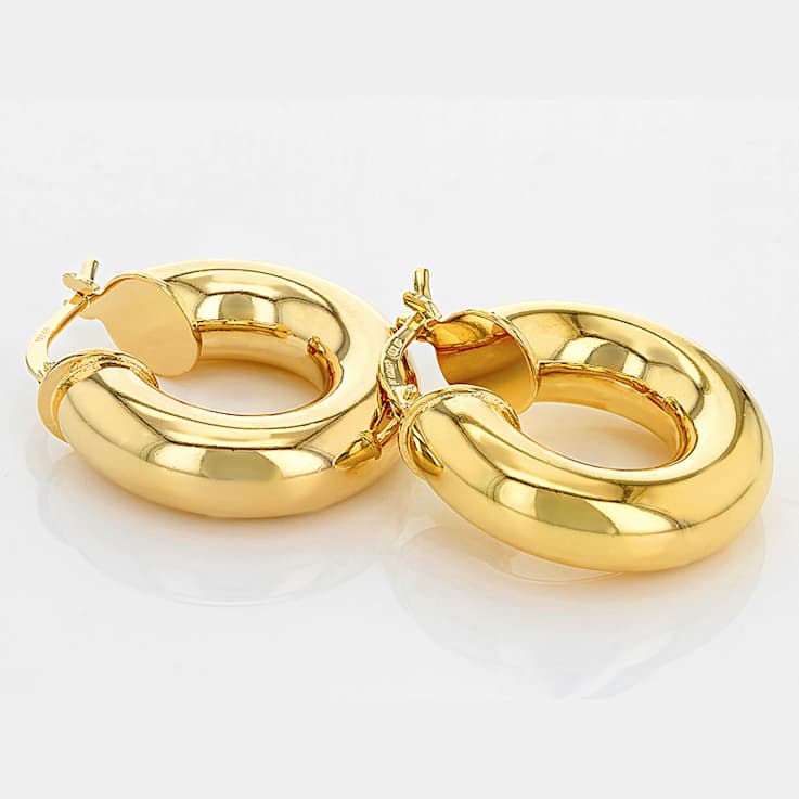 18k Yellow Gold Over Bronze Tube Hoop Earrings