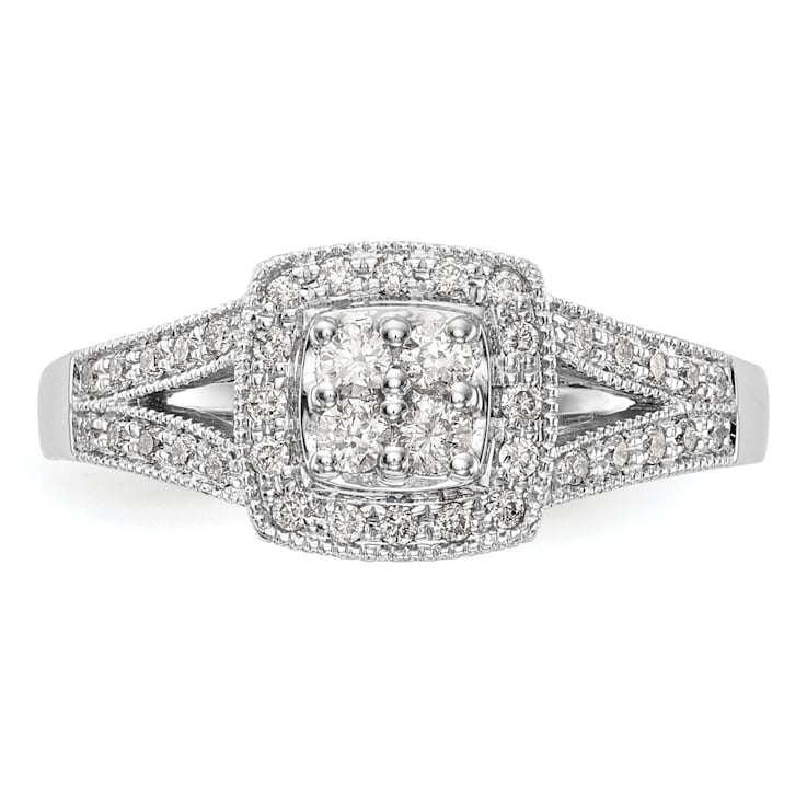 Rhodium Over 14K White Gold Lab Grown Diamond Cluster Engagement Ring 0.508ctw