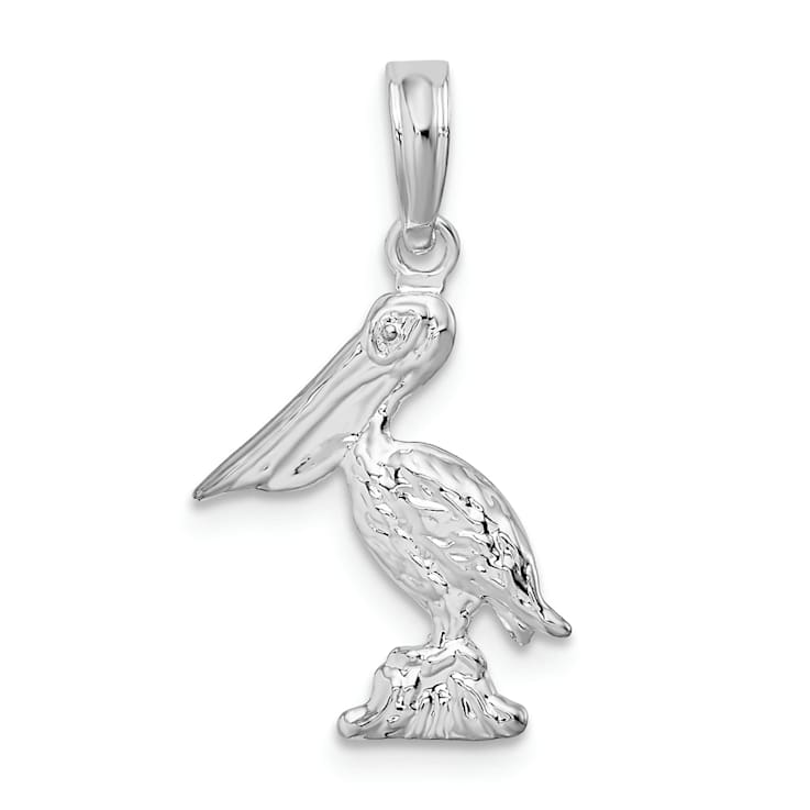 Rhodium Over Sterling Silver Polished 3D Pelican Pendant