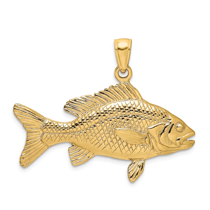 14k Yellow Gold 3D Textured Red Snapper Fish Charm