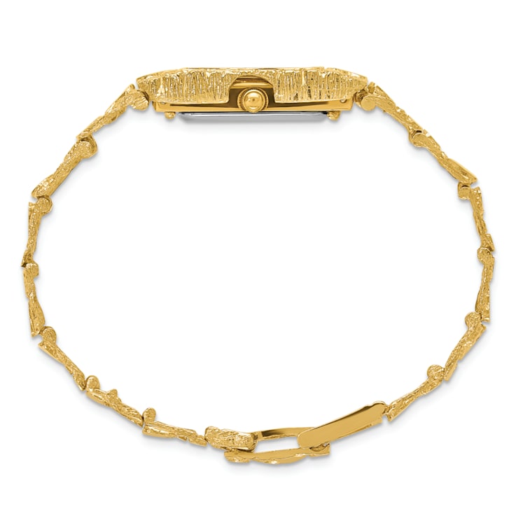 14k Yellow Gold Ladies Rectangular Black 15x31mm Dial Solid Nugget Watch