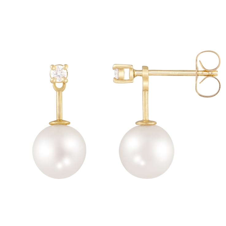 White Cultured Freshwater Pearl 14k Yellow Gold Earrings 8-8.5mm