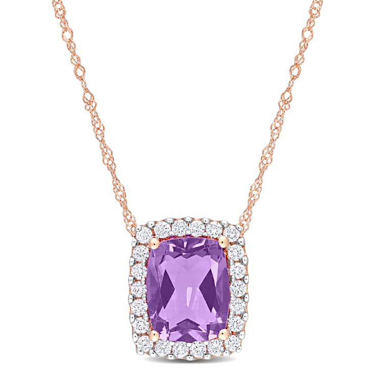 Amethyst & Diamond 14K Rose Gold Pendant With Chain 2.24ctw