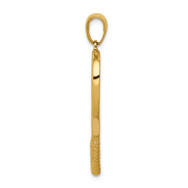 14k Yellow Gold Solid 3D Polished and Textured Tennis Racquet Pendant