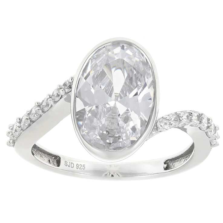 Bezel Set Oval CZ Bypass Ring In Sterling Silver