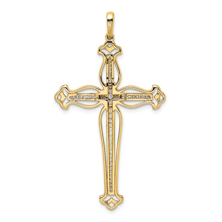 14K Two-tone Gold  Diamond Fancy Budded Cross Pendant