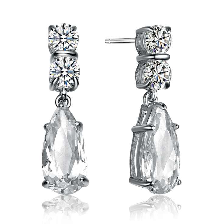 CZ Teardrop Drop Earrings In Sterling Silver