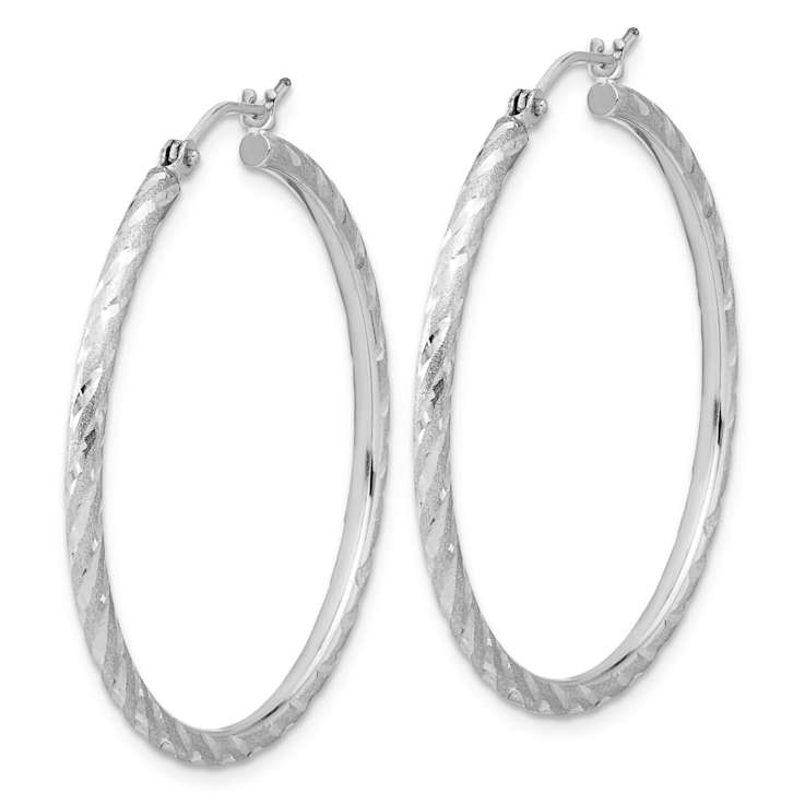 Rhodium Over 14k White Gold Polished, Satin and Diamond-Cut 1 3/8"
Hoop Earrings