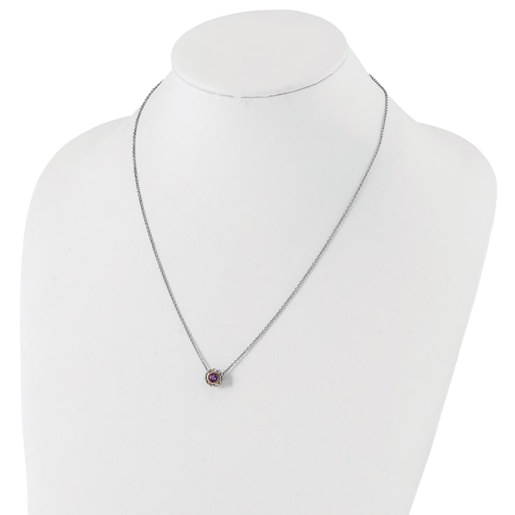 Sterling Silver Antiqued with 14K Accent Amethyst Slide Necklace