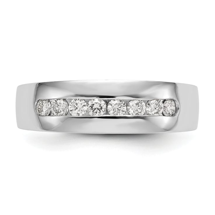 Rhodium Over 14K White Gold Lab Grown Diamond Men's Band