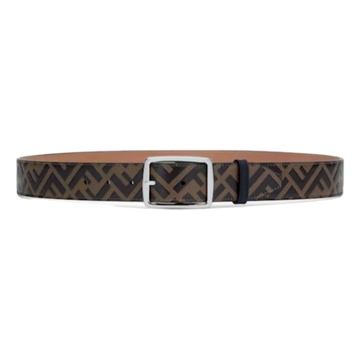 Fendi FF Zucca Monogram Buckle Belt Size 90 Brown Calf Leather Silver 19JCKA