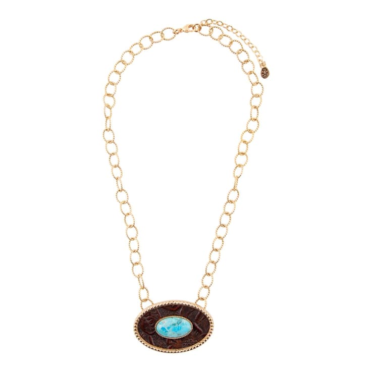 Barse Jewelry Composite Turquoise Rosette Leather & Gold Tone
Pendant With Chain