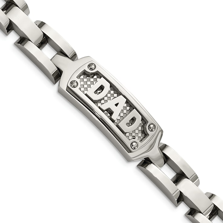 Stainless Steel Polished and Textured DAD 8.5-inch Bracelet