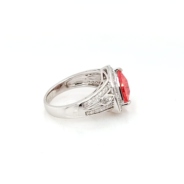 2.98 Cts Rhodochrosite and 0.54 Cts White Diamond Ring in 14K WG