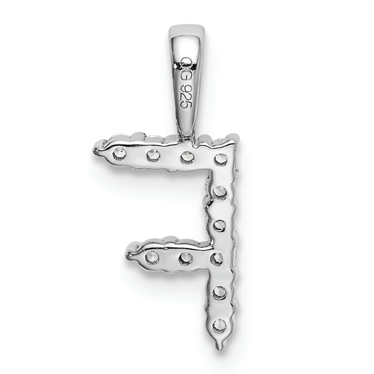 Rhodium Over 14K White Gold Lab Grown Diamond Letter F Initial Pendant