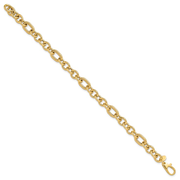 14K Yellow Gold Polished and Textured 7.5-inch Fancy Bracelet
