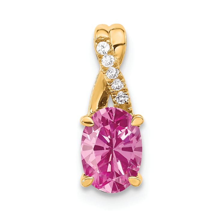 10k Yellow Gold 0.725 cttw Oval Lab Created Pink Sapphire October
Birthstone and Diamond Pendant
