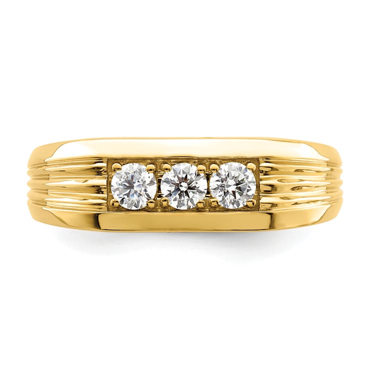 14K Yellow Gold 3-Stone Diamond Men's Ring 0.49ctw
