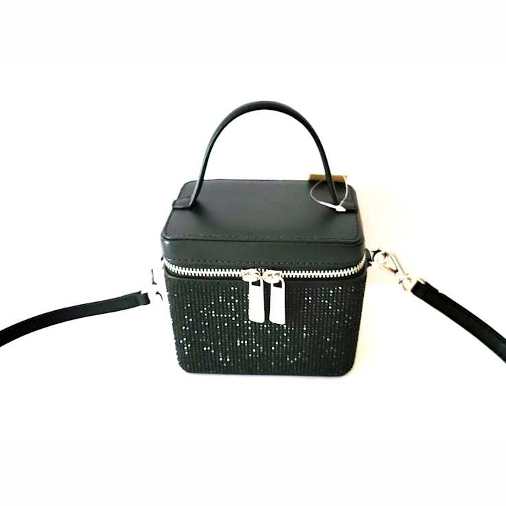 Michael Kors Sandrine Small Box Crossbody Trunk Black Rhinestone Handbag
