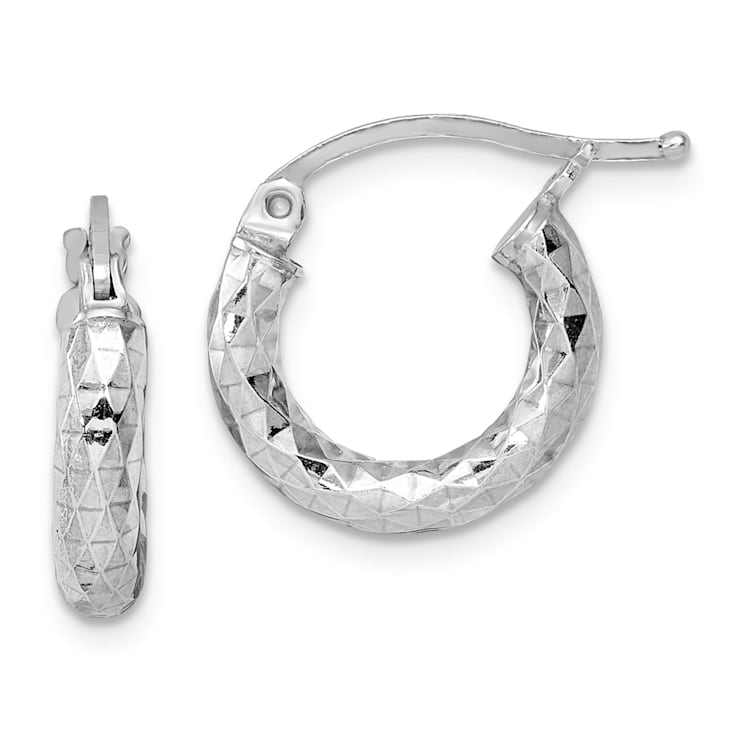 Rhodium Over Sterling Silver 3.00mm Diamond-cut Hoop Earrings