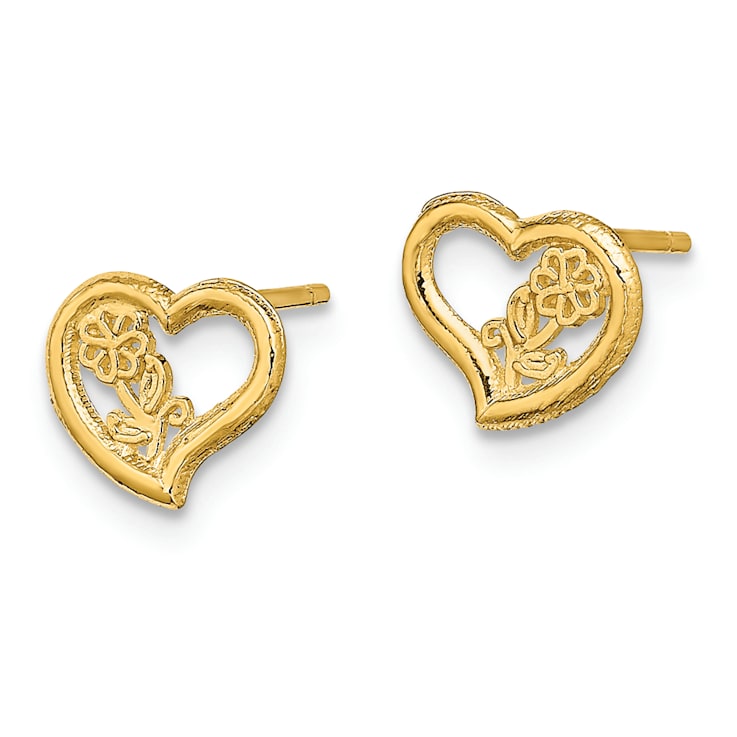 14k Yellow Gold 8mm Open Heart Flower Stud Earrings