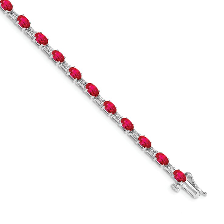 Rhodium Over 10k White Gold Diamond and Ruby Bracelet