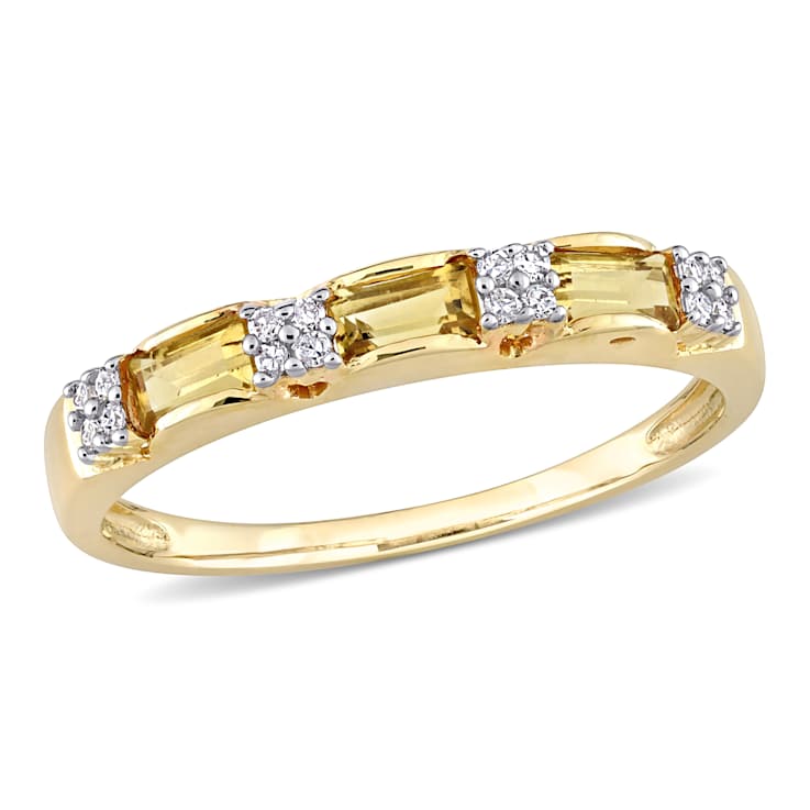Citrine and Diamond 10K Yellow Gold Eternity Ring 0.43ctw