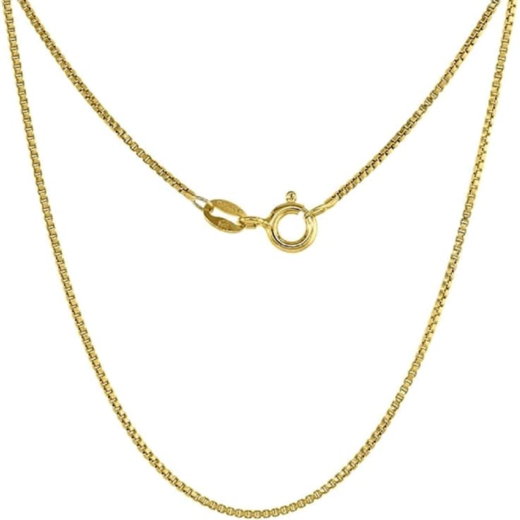 18K Gold Plated Sterling Silver 1MM Box Chain Necklace -22"