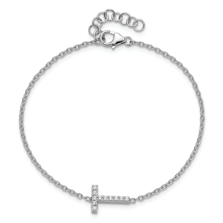 Rhodium Over 14k White Gold Diamond Sideways Letter T Bracelet