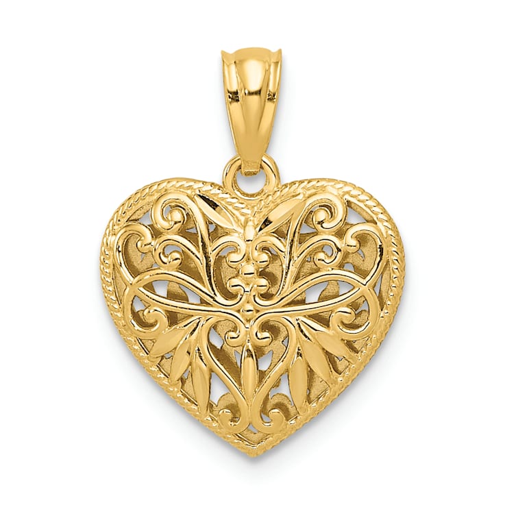 14k Yellow Gold and 14k White Gold Polished and Diamond-Cut Reversible
Heart Pendant