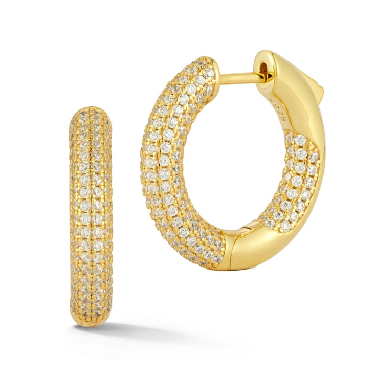 Rachel Zoe Pave Inside-Out Round Hoop Earrings in 14K Gold Over Sterling Silver