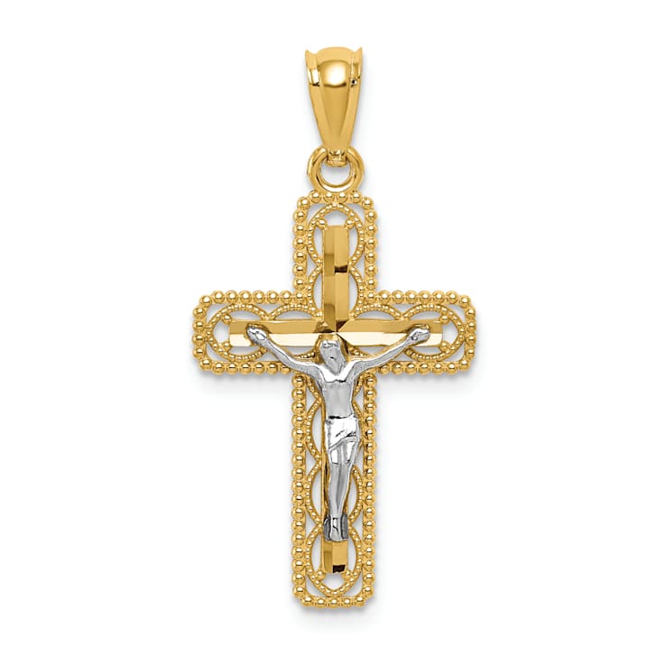 14K Yellow and White Gold Polished Crucifix Pendant