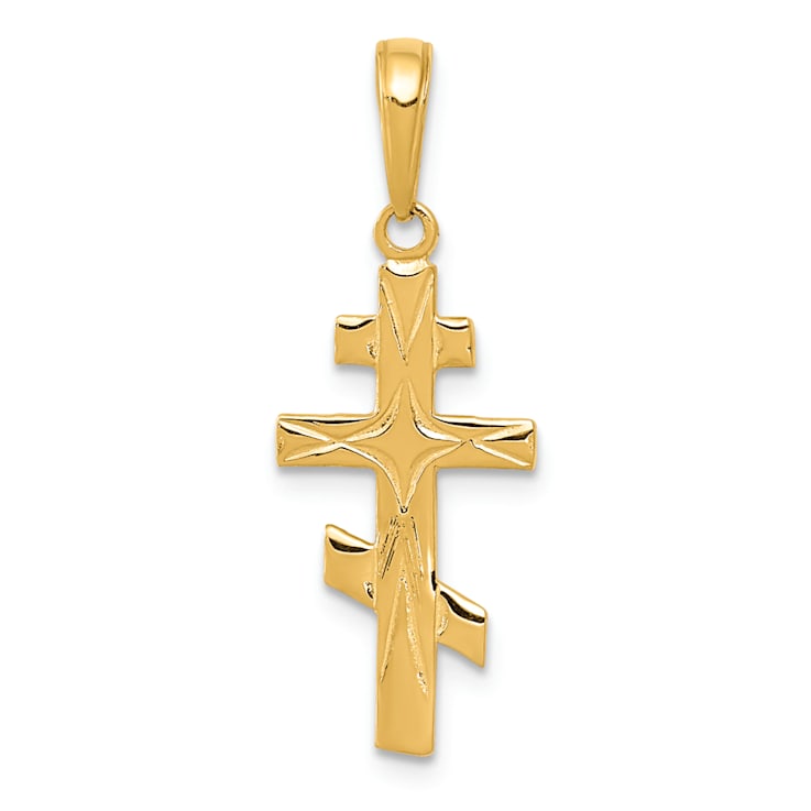 14K Yellow Gold Eastern Orthodox Cross Pendant