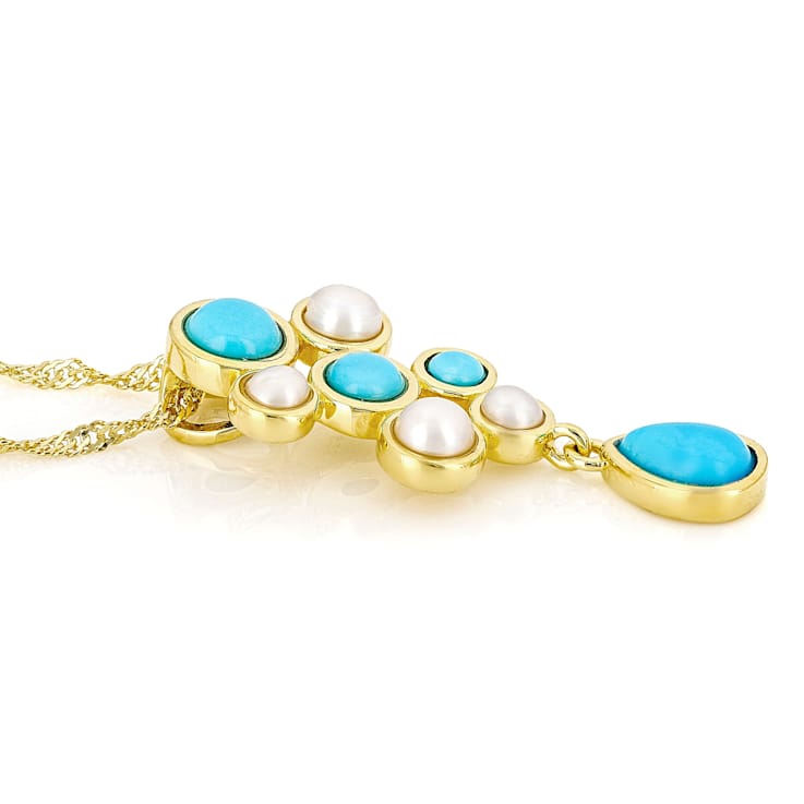 Turquoise And Cultured Seed Pearl Pendant Necklace In 18K Gold Over
Sterling Silver