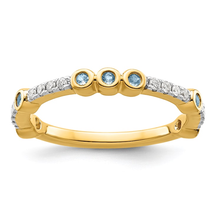 14K Yellow Gold Stackable Expressions Aquamarine and Diamond Ring 0.285ctw