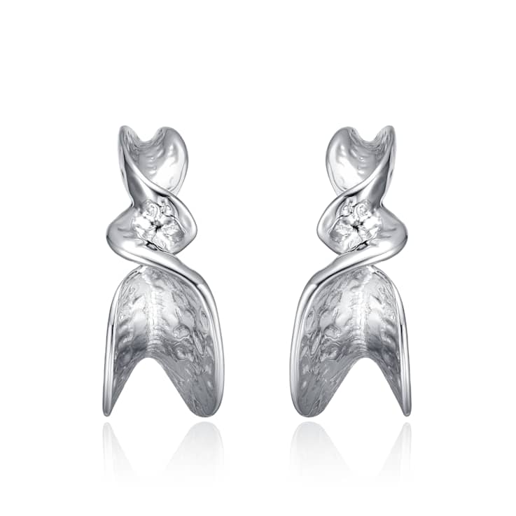 Twisted C-Hoop Earrings In Rhodium Over Brass
