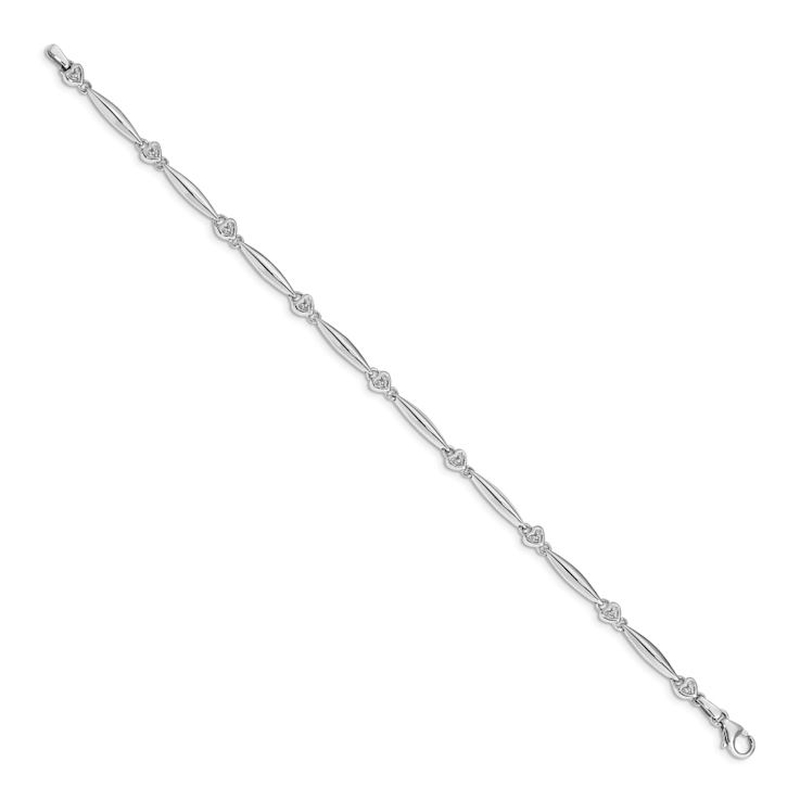 Rhodium Over 10k White Gold Diamond Heart Bracelet