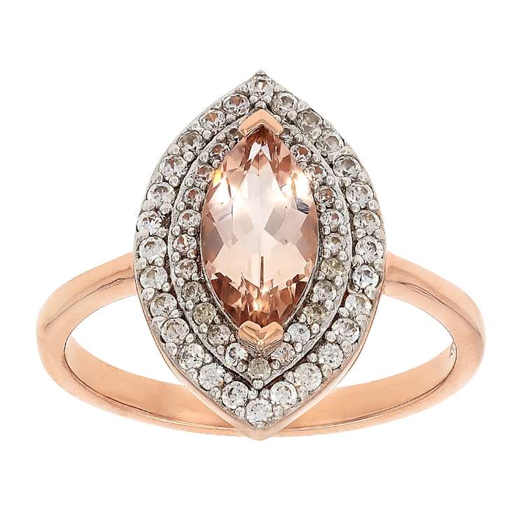 Morganite Marquise And White Zircon Ring In 18K Rose Gold Over Sterling
Silver 1.25ctw