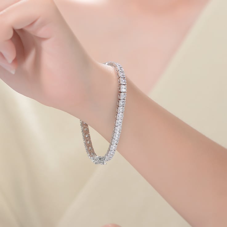 CZ Tennis Bracelet In White Rhodium Over Brass