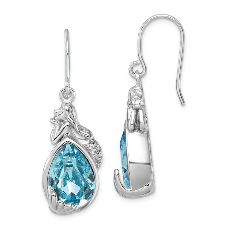 Rhodium Over Sterling Silver Polished Cubic Zirconia Mermaid Dangle Earrings