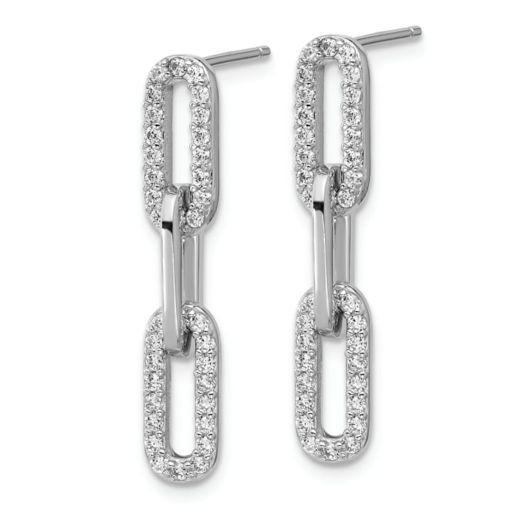 Rhodium Over Sterling Silver Polished Cubic Zirconia Paperclip Link Post
Dangle Earrings
