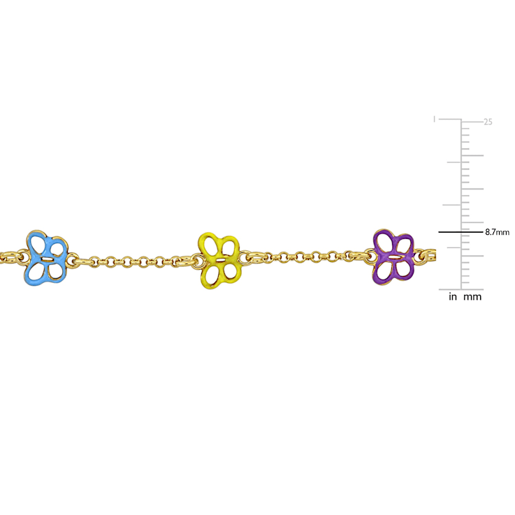 Children's Multi-Color Enamel Butterfly Charm Bracelet in 18K Yellow
Gold Over Sterling Silver