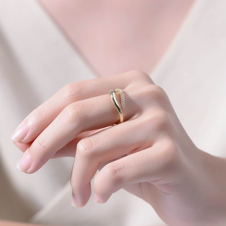 Serpent CZ Bypass Ring In 14K Gold Over Brass