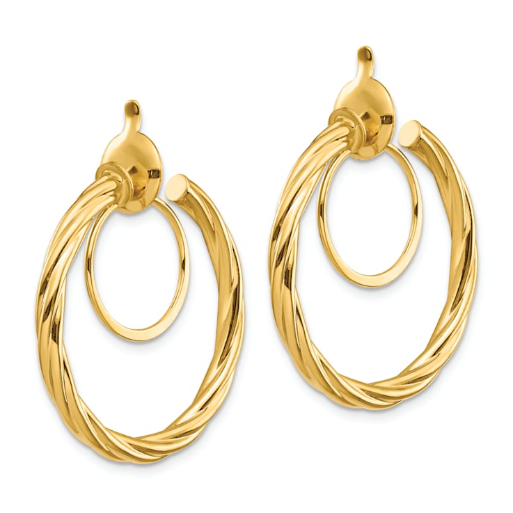 14k Yellow Gold 15/16" Twisted Non-pierced Hoop Earrings